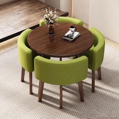 Vista 9 de YVYKFZD Office Reception Room Club Table, Small Kitchen Dining Table Set for 4, Round Conference Table, Simple Conference Room Table and Chairs Blue