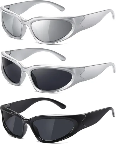 JASPIN Y2K Gafas de Sol Envolventes para Mujeres y Hombres, Plata, Ovaladas, de Moda, Deportivas, con Protección UV