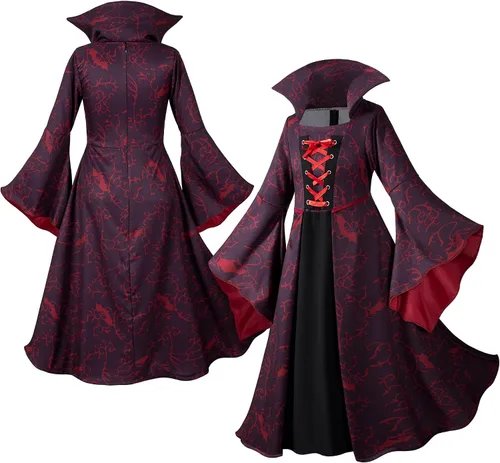 Vista 4 de Vampire Costume for Girls, Gothic Victorian Vampiress Dress Set