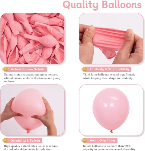 Vista 3 de Globos rosa claro, 125 piezas de diferentes tamaños de 8, 12, 10, 5 pulgadas, kit de arco de globos rosa pálido pastel para princesa, cumpleaños