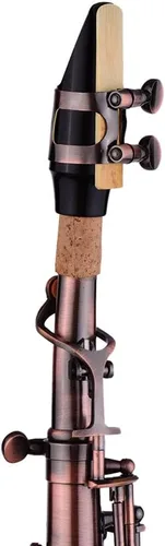 Vista 4 de Saxofón recto Bb Saxofón Soprano Saxofón Profesional Rojo Bronce Saxofón recto Instrumento de viento de madera con estuche Guantes Paño de limpieza