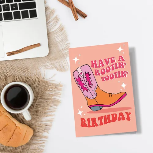 Vista 5 de Spercy Divertida tarjeta de cumpleaños de vaquero, tarjeta de cumpleaños de Rooting Tooting, tarjeta de felicitación de botas de vaquero