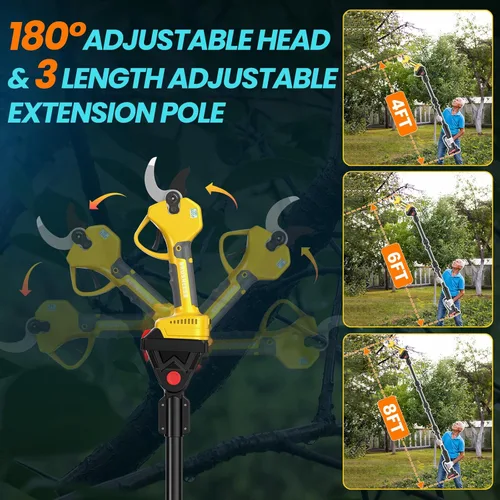 Vista 3 de Tijeras de podar eléctricas inalámbricas de 2.6 pulgadas y podadora eléctrica de poste 2 en 1 con alcance de poste de 8 pies hasta 14 pies, 2