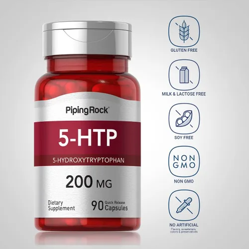 Vista 3 de Piping Rock Suplemento 5-HTP 200 mg 90 Cápsulas 5-Hidroxitriptófano de extracto de Griffonia Simplicifolia Sin OMG, sin gluten