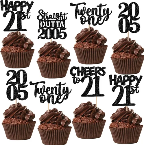Vista 56 de 30 piezas de decoraciones para pastel de cumpleaños número 10, decoraciones de cupcakes negras con brillo, 10 feliz cumple, directo desde 2016, 10