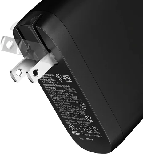 Vista 3 de Amazon Basics - Cargador de pared de 100 W, cuatro puertos, tecnología GaN, con 2 puertos USB-C (100 W, 18 W) y 2 puertos USB-A (12 W) con PD