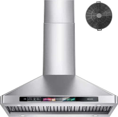 BRANO Campana extractora de montaje en pared de 30 pulgadas con control de voz/gestos/táctil, ventilación de campana de cocina de acero inoxidable