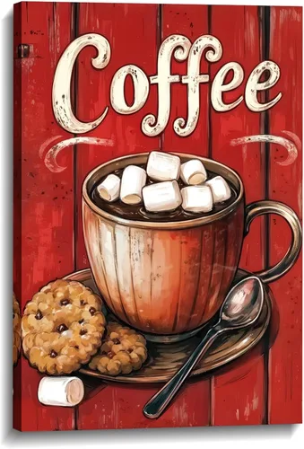 Vista 8 de Coffee Canvas Wall Art Kitchen Wall Decor Black Poster Espresso with Coffee Bean Picture Vintage Prints Latte Art for Bar Dining Room Wall Decor