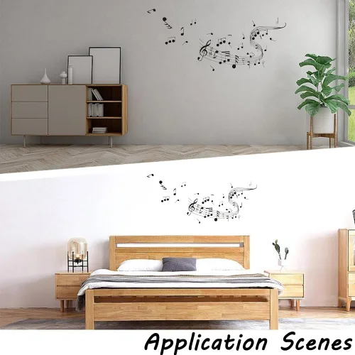 Vista 4 de CREATCABIN Calcomanías de pared de vinilo negro para pared, diseño de notas musicales, PVC, 22.8 x 11 pulgadas, gran autoadhesivo, mural de estudio