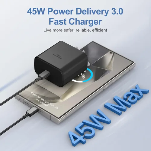 Vista 3 de Cargador tipo C de 45 W de repuesto de carga rápida para Samsung Fast Charger USB C compatible con Samsung Galaxy S26/S26 Ultra/S26+/S25