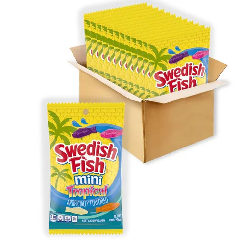 Vista 24 de SWEDISH FISH Caramelos de gomita suaves y masticables envueltos individualmente, caramelos a granel, caja de 240
