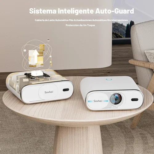 Vista 7 de Proyector 4K con Google TV: brillo 3000/tapa de lente automática y Keystone 4D/enfoque automático y control de voz AI, proyector portátil Sovboi