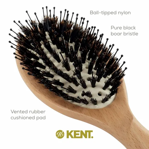 Vista 6 de Kent LPF1 Pure Flow - Cepillo de pelo ovalado con ventilación y cojín con certificado FSC, cepillo de madera de haya relleno con cerdas de jabalí