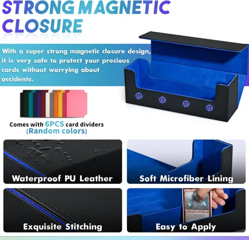 Vista 2 de Caja de almacenamiento de tarjetas para tarjetas intercambiables, más de 600 fundas de piel sintética para cartas de comandante, soporte magnético