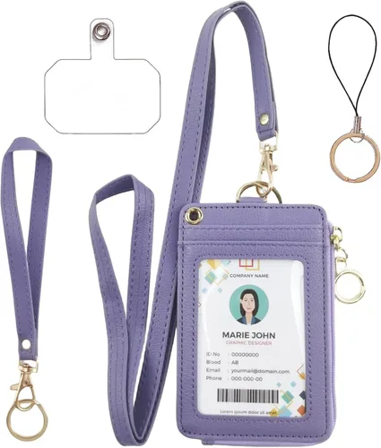 Vista 15 de bolimoss Soporte para tarjeta de identificación con cordón para el cuello, cartera de piel sintética, cordón rosa con soporte para identificación