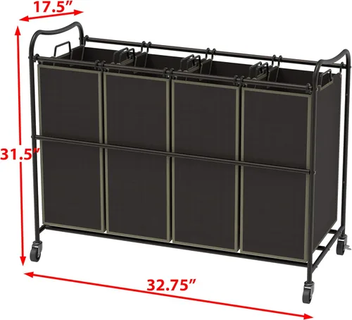 Vista 5 de Simple Houseware - Carrito rodante clasificador de ropa sucia con 4 bolsas, color marrón