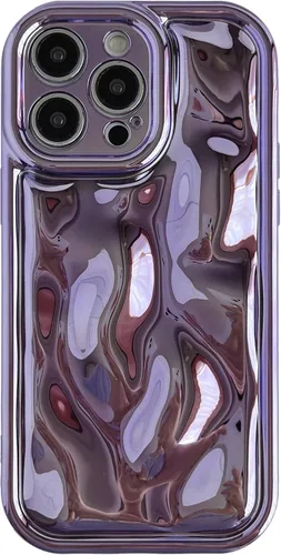 Vista 8 de Caseative para iPhone 14 Pro Max, Funda de Plástico Blando con Cubierta de Cromo Ondulado de Burbuja de Meteorito (Negro)