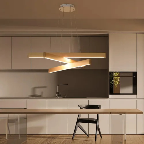 Vista 8 de Lámpara colgante lineal natural de madera maciza de 3 luces, moderna lámpara colgante LED regulable, candelabro para mesa de comedor, isla