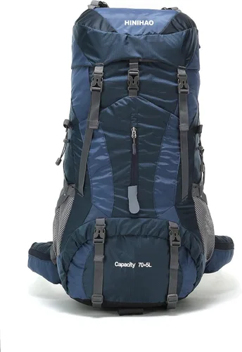Vista 9 de HINIHAO Mochila de senderismo para acampar de 70 litros con cubierta de lluvia, mochila para treeking paquete de viaje al aire libre (70L azul)