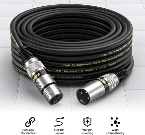 Vista 3 de EBXYA Cable XLR de 2 pies, paquete de 2 cables DMX equilibrados, cable de micrófono macho a hembra de 3 pines para altavoces, mezclador, iluminación