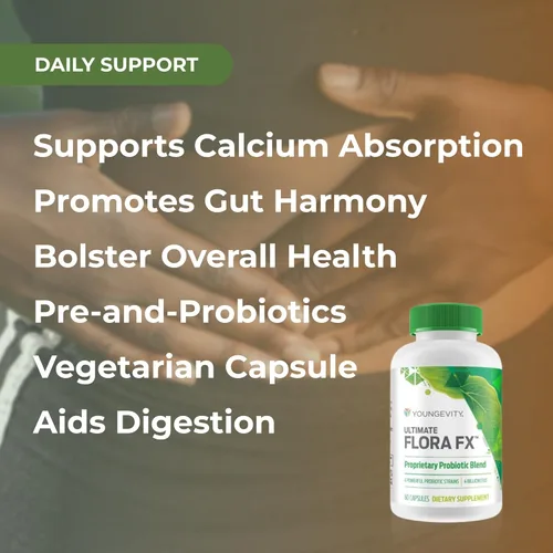Vista 4 de Youngevity Ultimate Flora FX™ - Suplemento prebiótico y probiótico - Apoya la salud digestiva y el microbioma intestinal - 4 mil millones de UFC