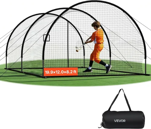 Vista 17 de VEVOR Jaula de bateo de béisbol, red profesional de entrenamiento de bateo de béisbol de sóftbol, resistente, resistente, cerrada, de polietileno