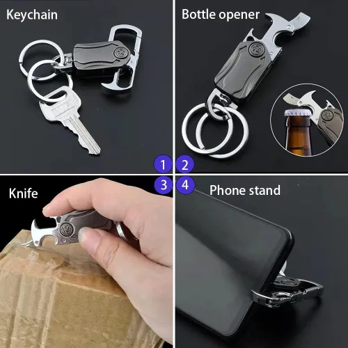 Vista 4 de Multifunctional Heavy Duty Keychain, Car Keychain, Wearable Type Keychain for Men and Women with 2 Keyrings