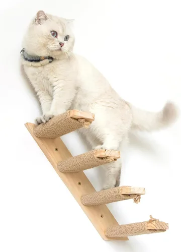 Vista 2 de Estantes de pared para gatos de 4 escalones, escaleras de pared para gatos (blanco marrón, 1 paquete de 4 escalones, 1)