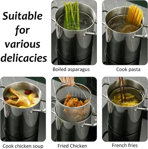 Vista 8 de Freidora profunda de acero inoxidable 304 con cesta de filtro de aceite y termómetro, freidora profunda de 169 onzas, olla de cocina Tempura pequeña