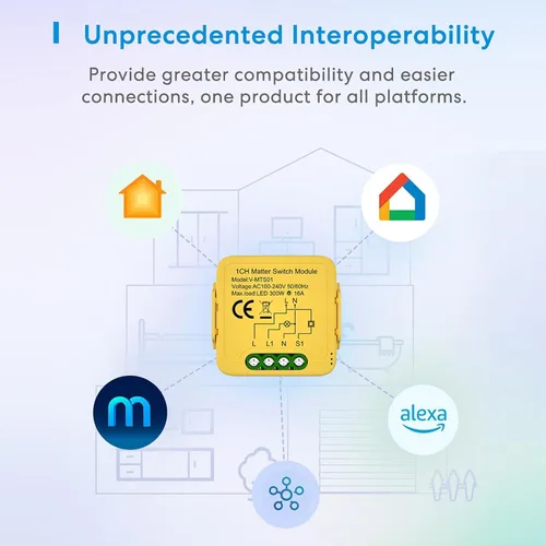 Vista 4 de Matter Smart Switch Module DIY Light Relay Switch 16A/100-240V, funciona con Apple Home, Siri, Alexa, Google, SmartThings, Matter Smart Home