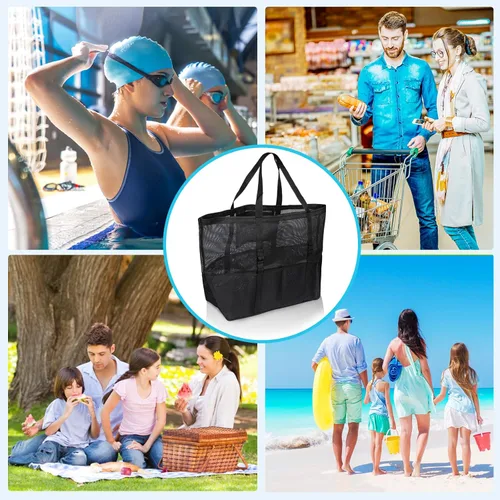 Vista 8 de SRISE Mesh Beach Bag - Large Beach Tote Bag for Family Beach Bag for Toys & Vacation Essentials