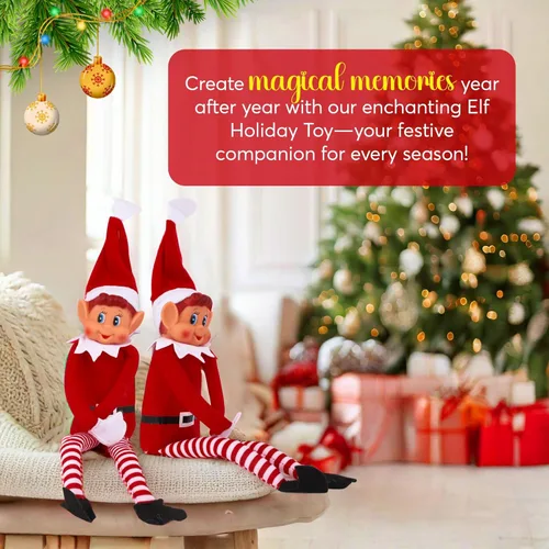 Vista 6 de Elfo de Navidad portándose mal de peluche Muñeca de elfo travieso de Navidad para niños de cuerpo flexible y largo 30,5 cm