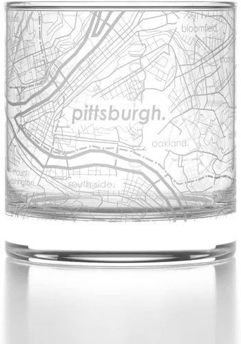Vista 87 de Well Told Vaso de rocas grabado con mapa de Akron, Ohio, cristalería estilo antiguo (325ml, transparente) Vaso de bourbon grabado, regalos