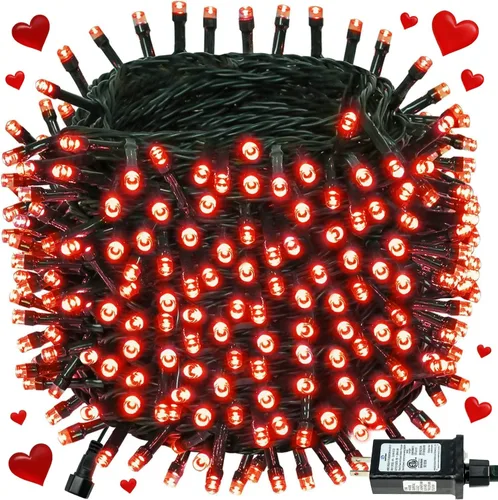 Vista 15 de Tira de luces de Navidad conectables de 100 LED de 42 pies, 13 modos, para interiores y exteriores, cable verde extensible, luces blancas frías