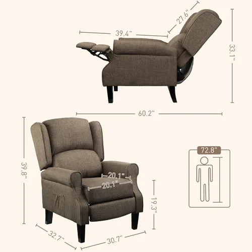 Vista 3 de HOMCOM Vibration Massage Recliner Chair for Living Room with Heat, Wingback Single Sofa, Modern Linen Fabric Push Back Reclining Chair with