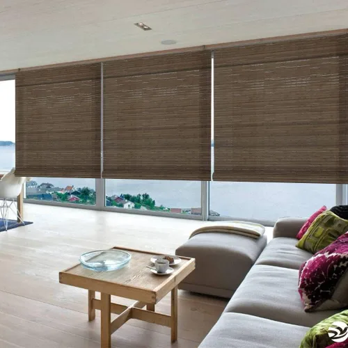 Vista 2 de LETAU Persianas de madera sin cuerda para ventana, cortinas enrollables personalizadas de bambú que filtran la luz, patrón 14