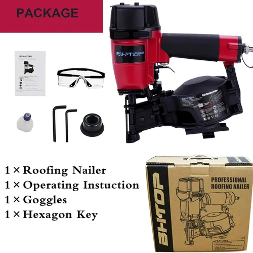 Vista 6 de BHTOP CN45N Clavadora para techos, Pistola clavadora para techos de 15 grados, Clavos de bobina de 3/4-pulgadas a 1-3/4-pulgadas, Clavadora de Rojo