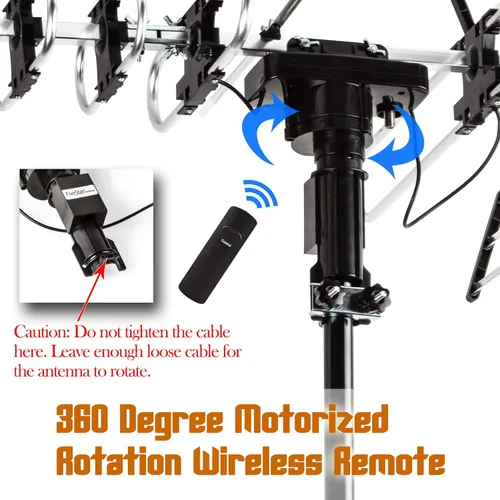 Vista 3 de Antena de TV HD para exterior de Five Star de 4K: alcance largo con control de ganancia automática, rotación motorizada de 360 grados, radio