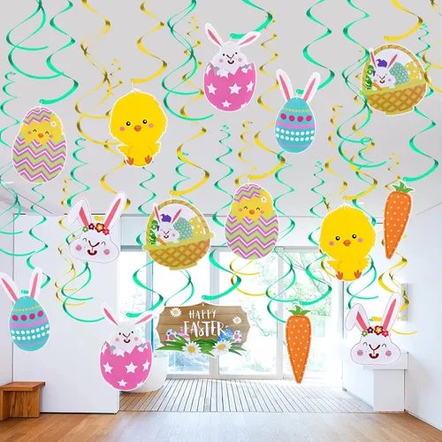 Decoraciones de Pascua 30 piezas de decoración de remolino colgante de Pascua huevo de Pascua decoración de pared para el hogar oficina escuela