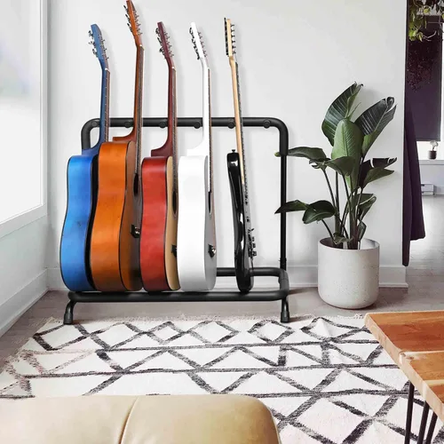 Vista 7 de AW Soporte para 5 guitarras Múltiples Guitarras Rack Soporte de guitarra plegable piso múltiple para banda Stage Bajo eléctrico Guitarra acústica