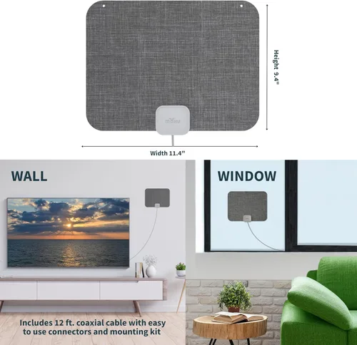 Vista 6 de Mohu Leaf Stitch Amplified - Antena de TV plana para interiores, alcance de 60 millas, amplificador Jolt Switch Amp, UHF VHF, multidireccional, 4K