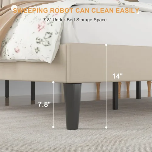 Vista 11 de VECELO Full Size Bed Frame with Storage Drawers, Upholstered Platform Bedframe with Wingback Headboard, No Box Spring Needed, Light Grey