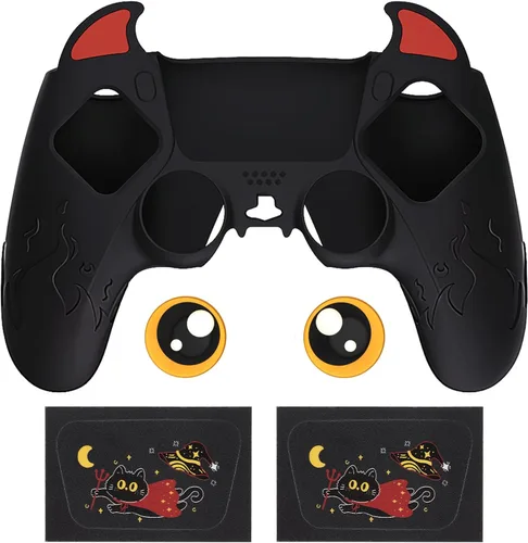 Vista 2 de PlayVital Cute Demon Controller Funda de silicona para ps5, funda de controlador Kawaii Gamepad Protector de piel para ps5 con adhesivo táctil