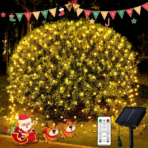 JMEXSUSS 320 luces LED solares de red para exteriores, impermeables, 9.8 pies x 6.6 pies, luces solares de Navidad con control remoto, luz de malla