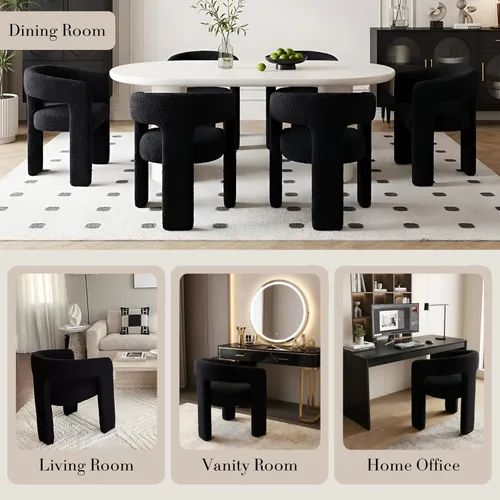 Vista 5 de Silla de Comedor Moderna Sherpa Tipo Barril Tapizada en Pelo Sintético para Comedor con Brazo Silla Auxiliar de Acento Cómoda para Cocina/Sala