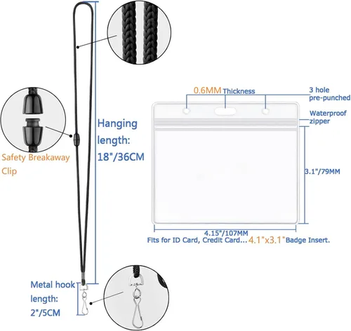 Vista 2 de Soporte para insignia con cordón separable, soporte horizontal de plástico transparente para identificación con cordón de seguridad, resistente al