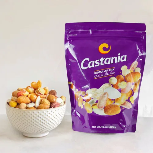 Vista 3 de Castania Nueces mixtas libanesas para barbacoa, mezcla regular con cacahuetes, semillas de calabaza, maíz y garbanzos, 10.6 onzas