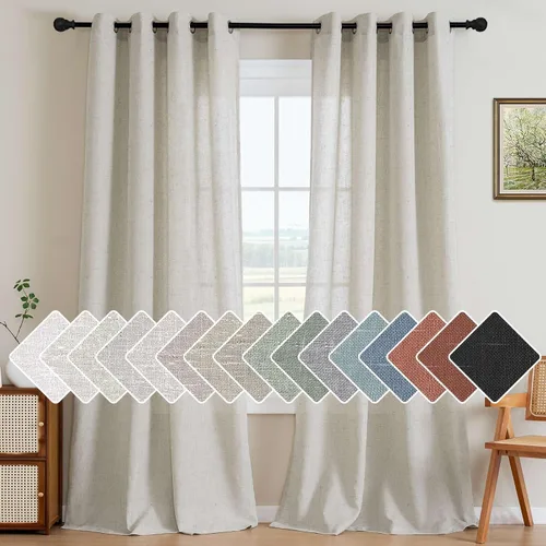 Vista 24 de H.VERSAILTEX - Elegantes cortinas de lino natural mezclado, eficientes energéticamente, con filtro de luz, textura de lino, paneles para ventana