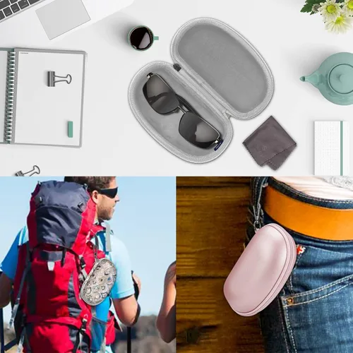 Vista 7 de Fintie Funda para lentes de sol con mosquetón, carcasa rígida a prueba de golpes, funda para gafas deportivas con cremallera de viaje