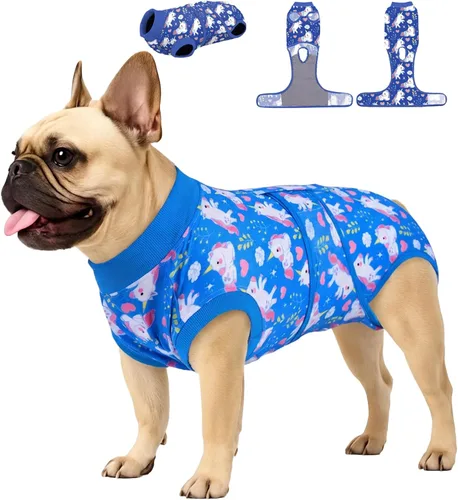 PetWarm Traje de recuperación quirúrgica para perros masculinos, traje de recuperación para perros, antilamidas, traje ajustado para heridas Azul